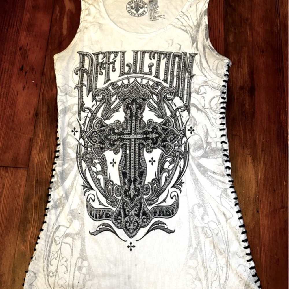 Y2K White Affliction tank top with rhinestones